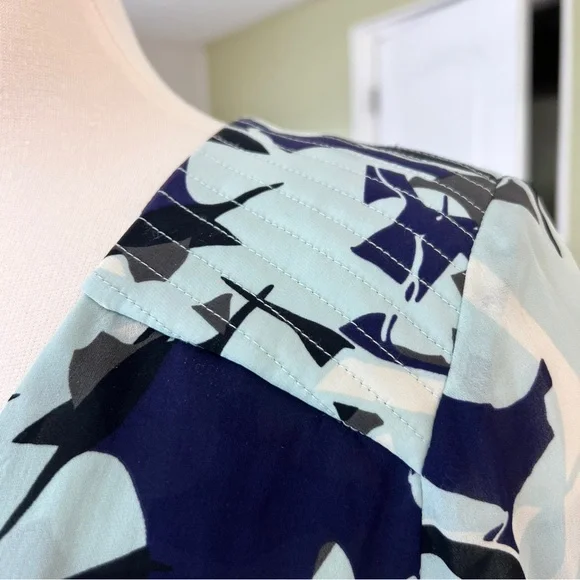 Parker Belize Print Romper 100% Silk Bell Sleeve Wrap Front V-Neck Vented Back
